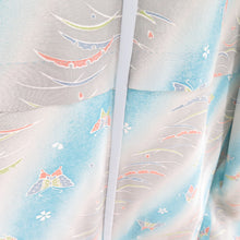 Load image into Gallery viewer, Komon Shibusa and cherry butterfly pattern Single collar wide collar blue -gray gray polyester Washable kimono tailor -tailored 163cm