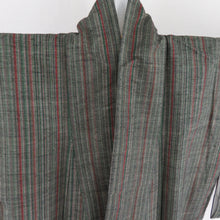 Load image into Gallery viewer, Tsumugi Kimono striped Popular Green Lined Collar Silk Silk Casual Casual Kimono Tailor