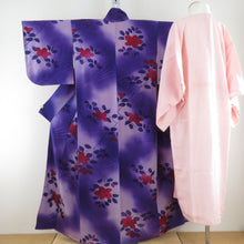 Load image into Gallery viewer, Komon Antique Branched Branch -flowered Purple Embroidery Purple Crest Red Silk Lined Lined Collar Pure Silk Retro Old Kimono 152cm