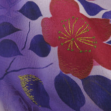 Load image into Gallery viewer, Komon Antique Branched Branch -flowered Purple Embroidery Purple Crest Red Silk Lined Lined Collar Pure Silk Retro Old Kimono 152cm