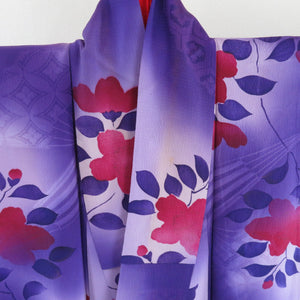 Komon Antique Branched Branch -flowered Purple Embroidery Purple Crest Red Silk Lined Lined Collar Pure Silk Retro Old Kimono 152cm