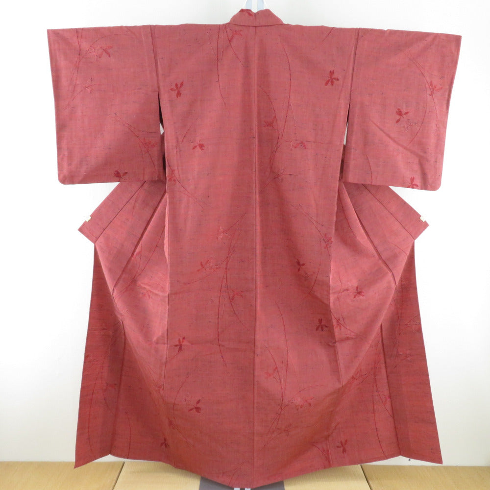 Wool kimono single -leaf text -like weaving pattern red bee collar Casual kimono everyday kimono