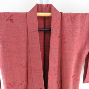 Wool kimono single -leaf text -like weaving pattern red bee collar Casual kimono everyday kimono