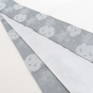 Half -width band polyester 2 sets of cherry blossom patterns x Kasuri pattern gray color x light brown -colored half -width kimono belt