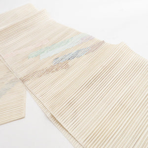 Nagoya Obi Summer Garo -colored thread Pure silk pure silk belt a drum pattern beige open tailoring kimono length 360cm