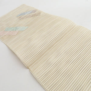 Nagoya Obi Summer Garo -colored thread Pure silk pure silk belt a drum pattern beige open tailoring kimono length 360cm