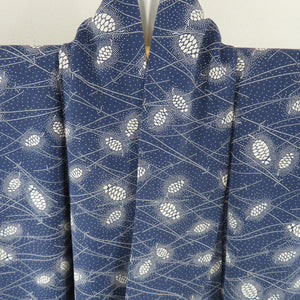 Matsuba lined wide collar blue pure silk tailoring in Komon pine cones 152cm