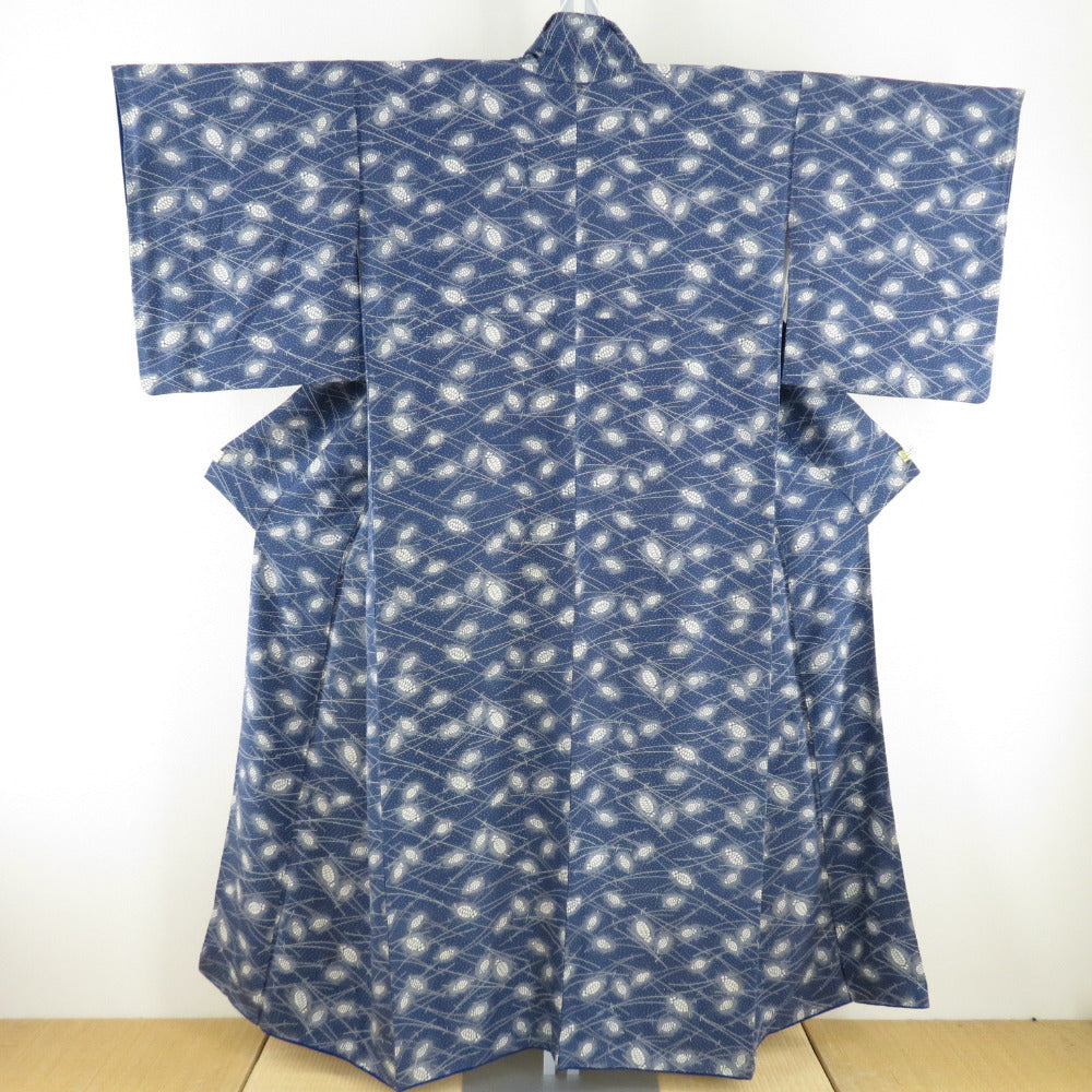 Matsuba lined wide collar blue pure silk tailoring in Komon pine cones 152cm