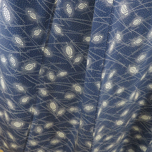 Matsuba lined wide collar blue pure silk tailoring in Komon pine cones 152cm