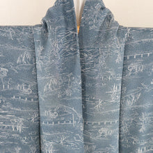 Load image into Gallery viewer, Komon Edo landscape sentence lined wide collar gray blue blue pure silk -made casual kimono 153cm