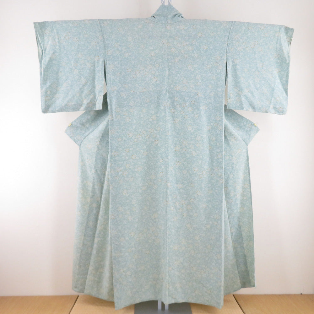 Komon Grape Karanbun Palace Single Collar Light Green Pure Silk Tailed Casual Kimono Width Large Stand Star 151cm