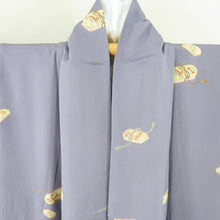 Load image into Gallery viewer, Komon sentence box pattern Foil lined wide collar purple silk tailed Casual kimono 152cm