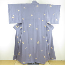 Load image into Gallery viewer, Komon sentence box pattern Foil lined wide collar purple silk tailed Casual kimono 152cm