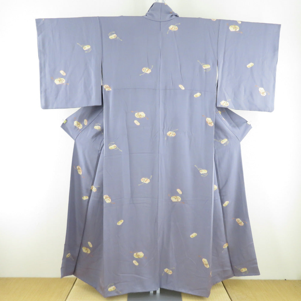 Komon sentence box pattern Foil lined wide collar purple silk tailed Casual kimono 152cm