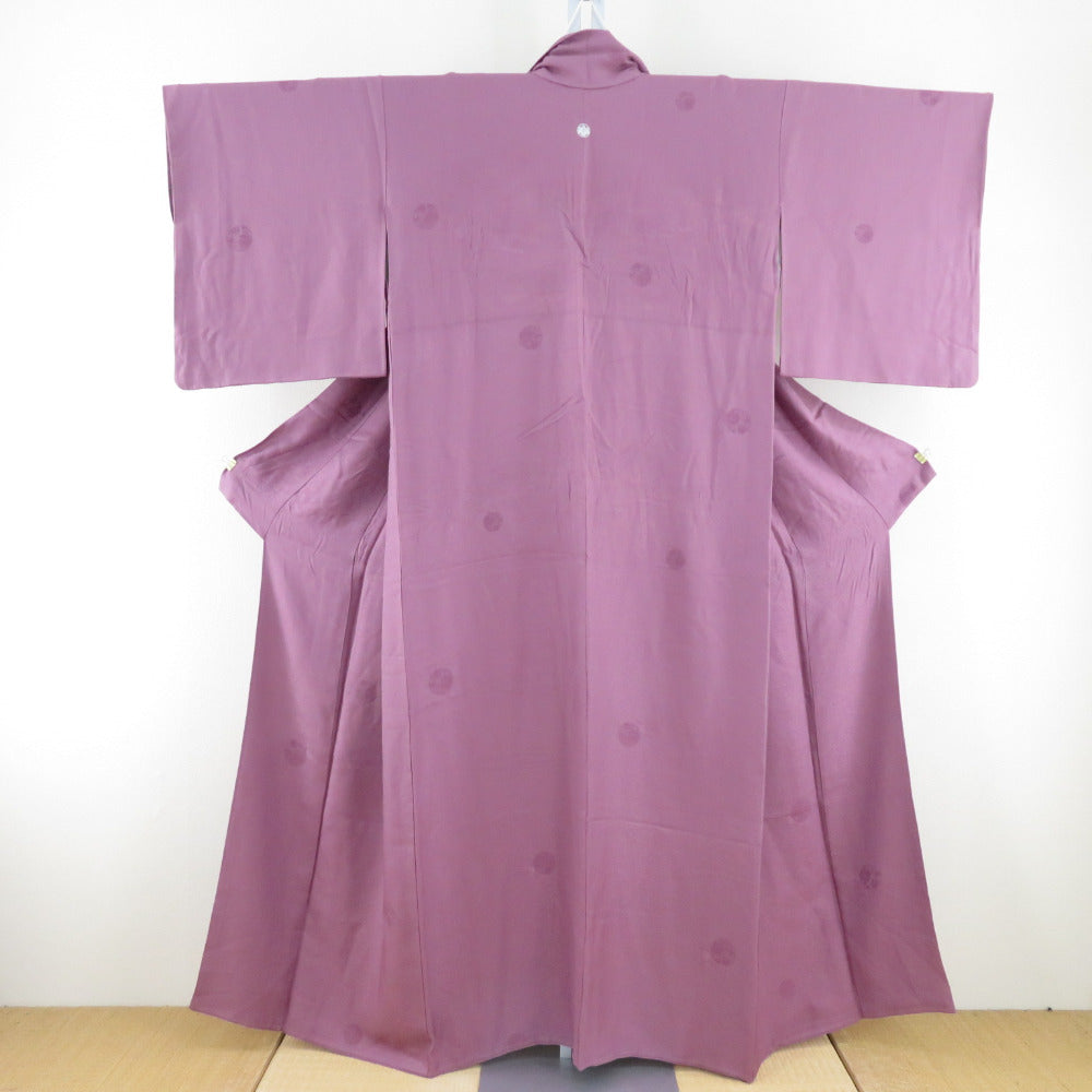 Color plain peony circle lined collar purple silk one crest one crest 5rd paulownia tailoring kimono 153cm