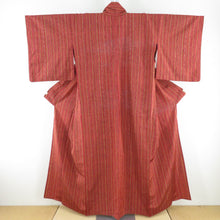 Load image into Gallery viewer, Tsumugo Kimono Kimono decorative striped Purpose Red Character Wide Collar Silk Casual Casual Kimono Tailor