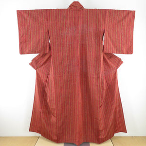 Tsumugo Kimono Kimono decorative striped Purpose Red Character Wide Collar Silk Casual Casual Kimono Tailor