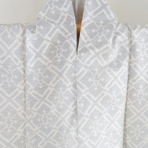 Tsumugi Kimono White Oshima Tsumugi Flower pattern Lined Collar white pure silk casual tailoring up 156cm