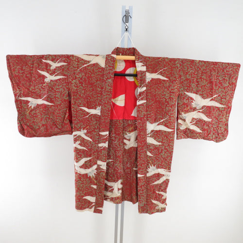 Haori Antique Horizuru Petit Pure Cote Pure Silk Red Retro Taisho Roman Kimono Kimono 88cm Difficult