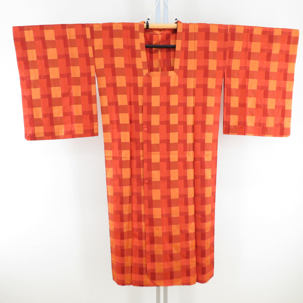 Kimono Court Ichimatsu Bun -like Rain Court Kimono Road Orange Silk Woven