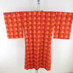 Kimono Court Ichimatsu Bun -like Rain Court Kimono Road Orange Silk Woven