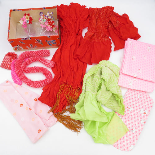 Small items for girls sets Summary set Shigoki obi fried hairpin lumbar string plate date red peach color seven five children kimono girl kimono kimonos accessories