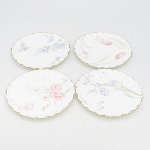 NIKKO ニッコー 食器 FINE BONE CHINA プチケーキ皿 4枚セット 花柄 絵柄違い 日本製 長期保管品 外箱イタミ有