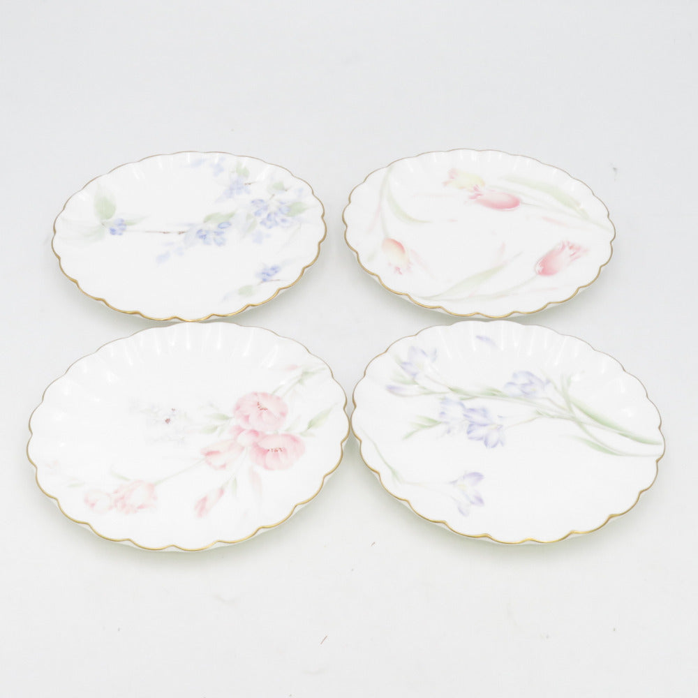 NIKKO ニッコー 食器 FINE BONE CHINA プチケーキ皿 4枚セット 花柄 絵柄違い 日本製 長期保管品 外箱イタミ有