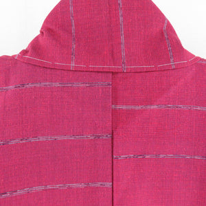 Tsumugi Kimono Horizontal striped sentence Purple lined lined collar silk silk casual kimono tailoring