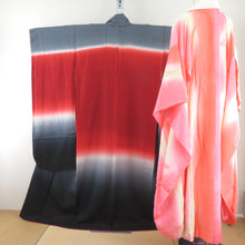 Load image into Gallery viewer, Kimono Nagamurai Set Gin -ki Kaganokanoshai red -black asheshi red -black aspect of silk lined -collar graduation ceremony formal width loose size 165cm