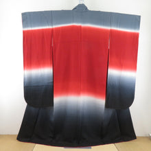 Load image into Gallery viewer, Kimono Nagamurai Set Gin -ki Kaganokanoshai red -black asheshi red -black aspect of silk lined -collar graduation ceremony formal width loose size 165cm