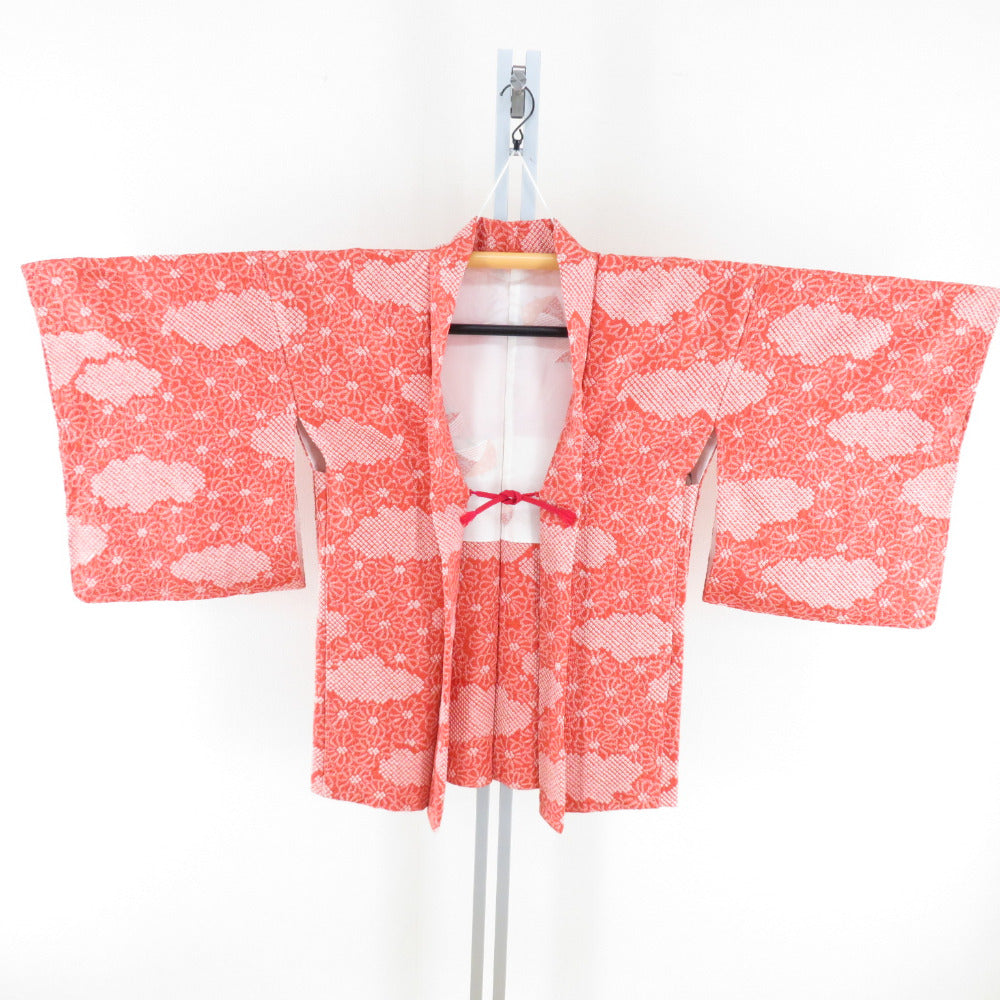 Haori silk total squeezed red orange cloud on the chrysanthemum kimono coat kimono kimonos