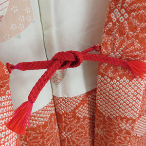 Haori silk total squeezed red orange cloud on the chrysanthemum kimono coat kimono kimonos