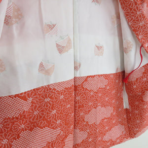 Haori silk total squeezed red orange cloud on the chrysanthemum kimono coat kimono kimonos