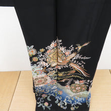 Load image into Gallery viewer, Black Tomonkakoma Embroidery embroidery foil Fail in the flower sentence on a flower bird writer writer signature pure silk hypo -winged circle standing in the lined lined wide collar six -handed pattern dress formal tailoring up 163cm