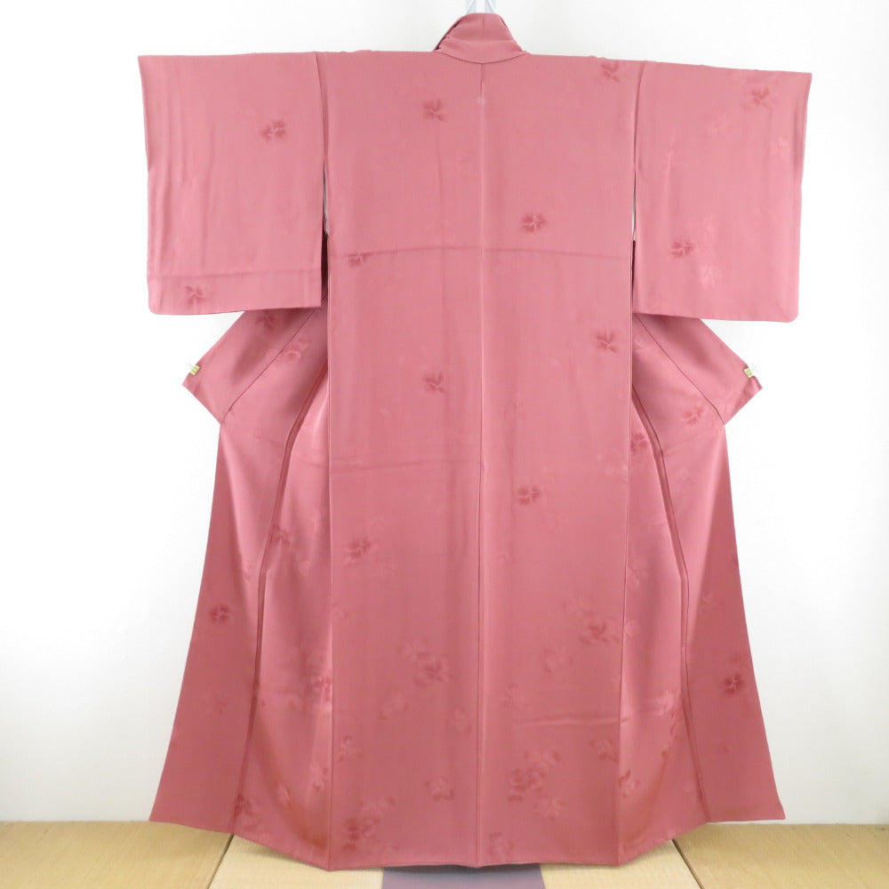 Color plain lined wide collar peach purple flower crest pure silk one crest rhinoceros crest tailoring kimono 155cm