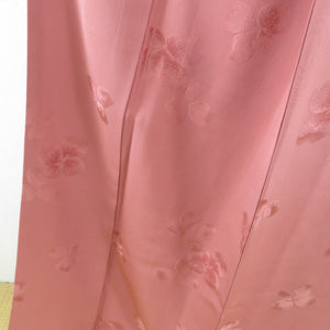 Color plain lined wide collar peach purple flower crest pure silk one crest rhinoceros crest tailoring kimono 155cm