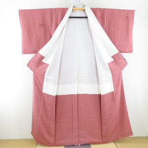 Color plain lined wide collar peach purple flower crest pure silk one crest rhinoceros crest tailoring kimono 155cm