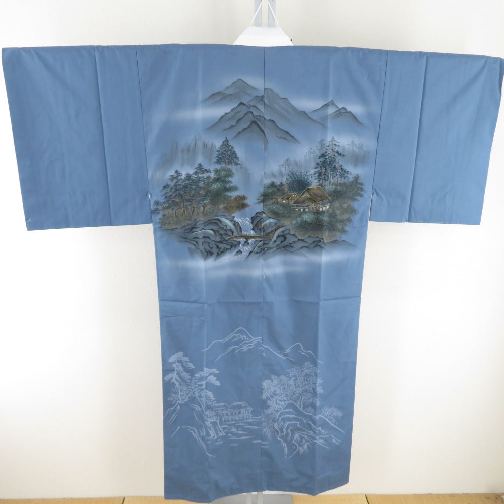 男着物 万筋 縞文様 灰色 薄黒色 正絹 袷仕立て カジュアル着物 着流し