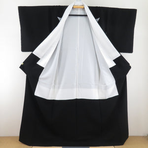 喪服 冬用 セット「着物 帯 襦袢 帯揚げ帯締め」正絹 黒色 五三桐紋 仕立て上がり 女性着物 身丈164cm 未使用品