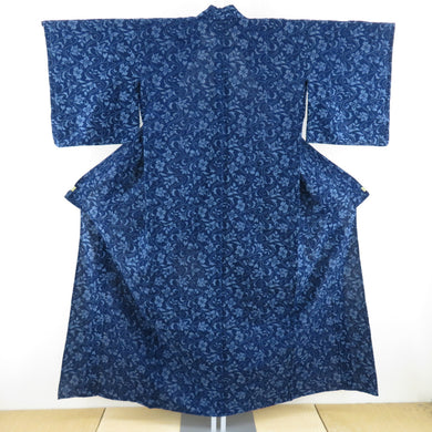 浴衣 阿波しじら織り 抜染 女性用ゆかた 青色 花唐草文様 夏物 レディース 仕立て上がり 身丈152cm