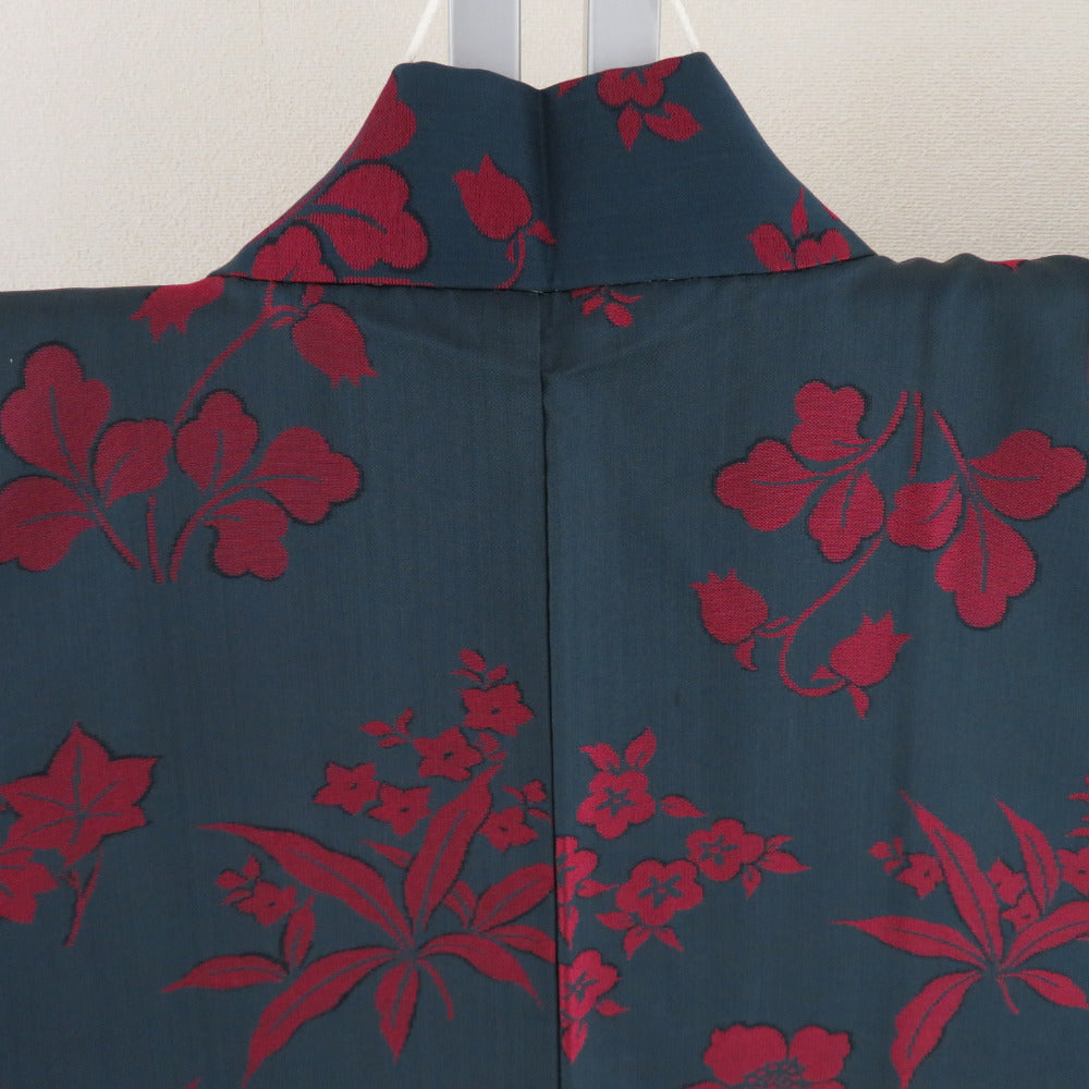 羽織 銘仙 アンティーク 昔羽織 長羽織 正絹 紺 墨色 マルチカラー