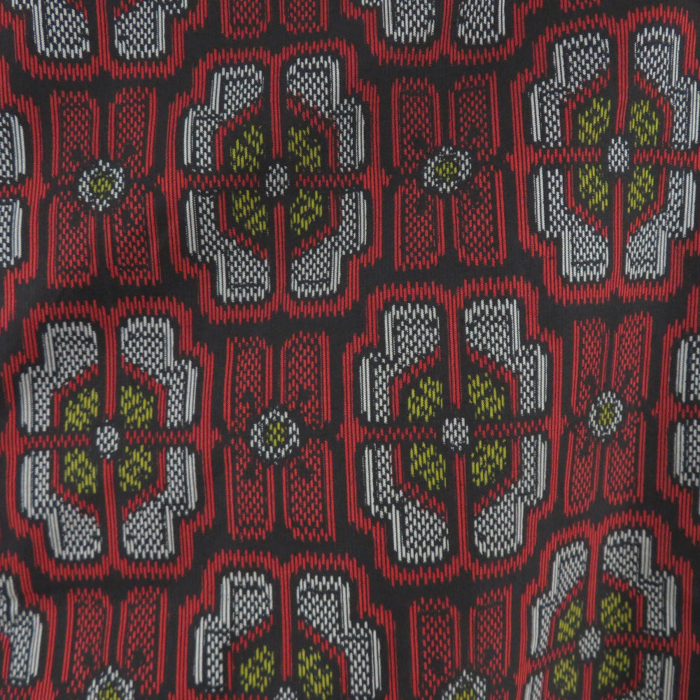 紬 着物 アンサンブル 羽織付 華文 袷 バチ衿 黒色 赤色 正絹