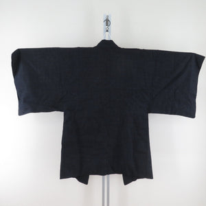 男着物 紬 アンサンブル 袷 黒青色 正絹 男性用きもの メンズ 仕立て上がり 和服 男物 カジュアル 身丈147cm