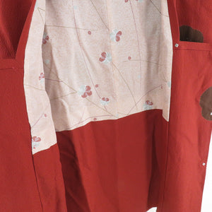道行 梅文様 赤茶色 正絹 着物コート 和装用 ちりよけ 身丈86cm