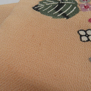 名古屋帯 縮緬 型絵染 紫陽花 染め文様 正絹 薄橙色 お太鼓柄 九寸帯 カジュアル 長さ350cm