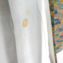 Load image into Gallery viewer, 小紋 山並みに花文様 袷 広衿 紺色 正絹 仕立て上がり カジュアル着物 身丈157cm