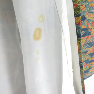 小紋 山並みに花文様 袷 広衿 紺色 正絹 仕立て上がり カジュアル着物 身丈157cm
