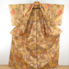 画像をギャラリービューアに読み込む, ウール着物 単衣 枝葉文様 織り柄 黄土色 バチ衿 カジュアルきもの 普段着物 仕立て上がり 身丈162cm