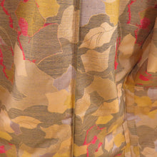 画像をギャラリービューアに読み込む, ウール着物 単衣 枝葉文様 織り柄 黄土色 バチ衿 カジュアルきもの 普段着物 仕立て上がり 身丈162cm